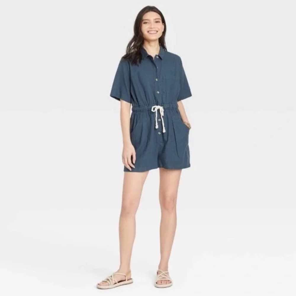 Universal Thread Blue Button Front Nautical Romper